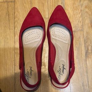 Red suede sling back pumps. Size 8